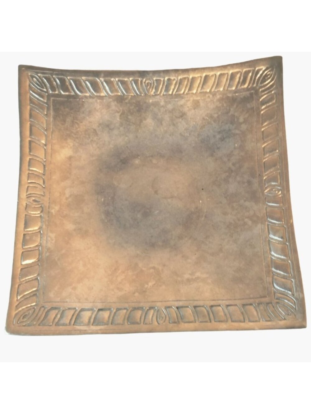 Square Metal Bowl Carved Border Serving Tray  Elegant Lodge 11 inch